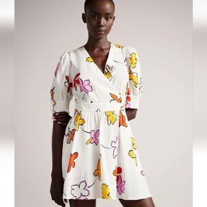 Ted Baker White Floral Wrapping Mini Dress Size 0